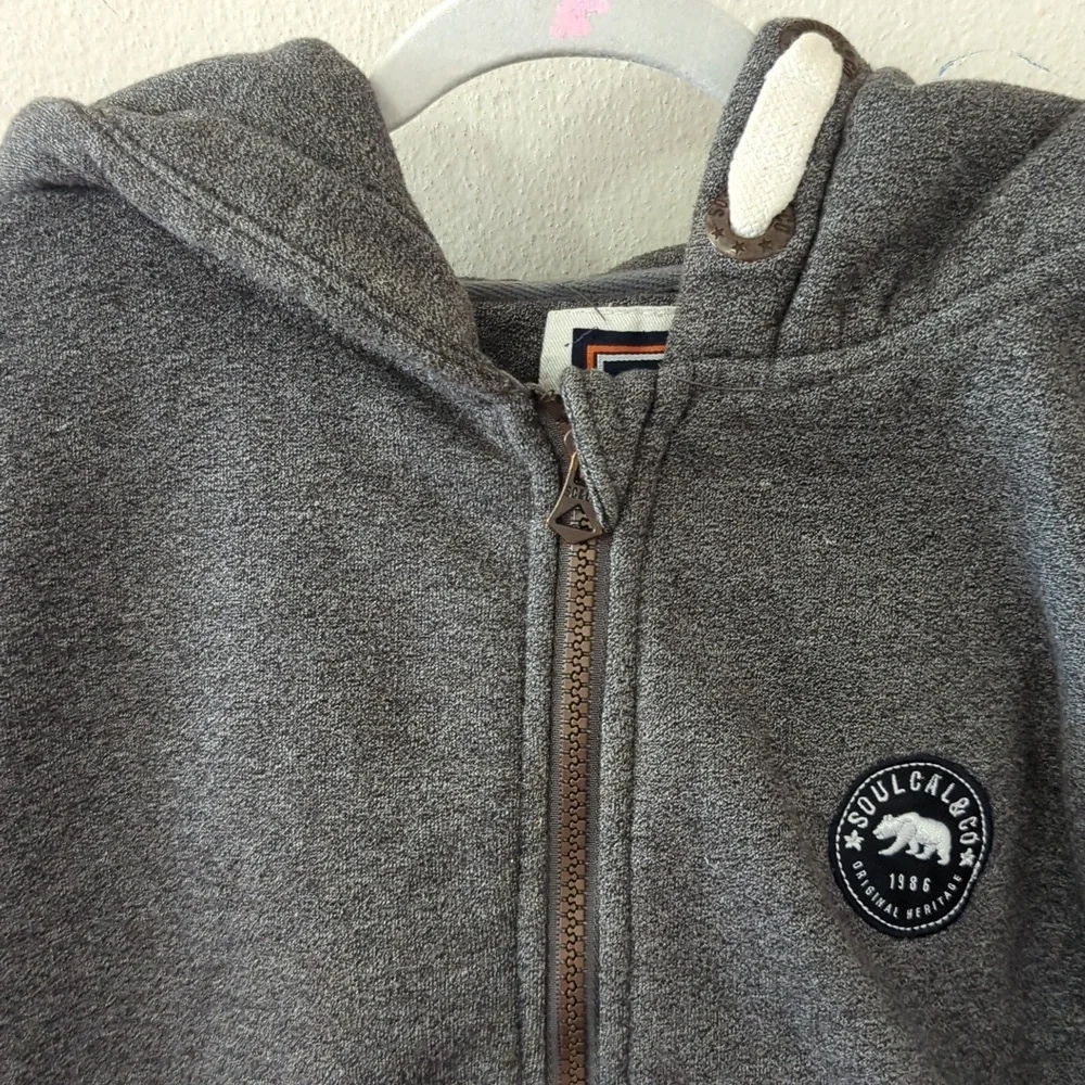 Soulcal & Co Gray Hooded Sweatshirt Hoodie Bear Patch Kids Size 11-12